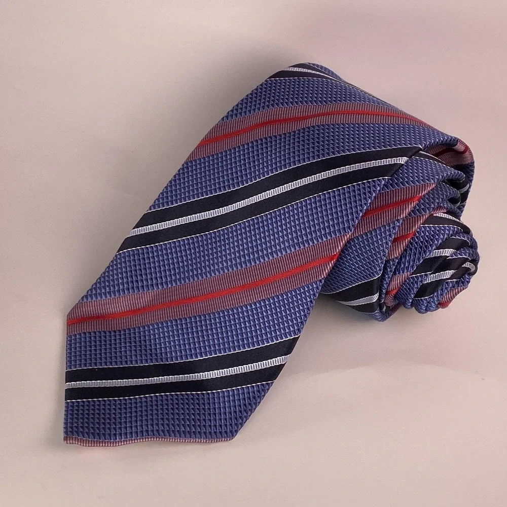 Ermenegildo Zegna Tie Mens Blue Red Stripe Silk Necktie Made Italy Mens
